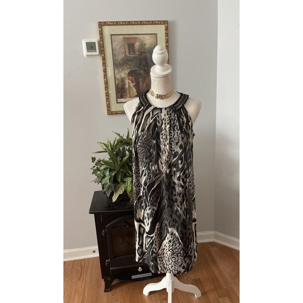 Dress Barn Dress Women 10 Embellished Animal Print Boho Vacation Resort Wear